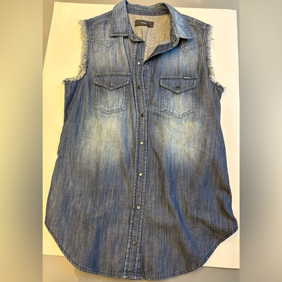 Diesel Denim Sleeveless Western Cotton Shirt Blue Button Down women's size Small - Picture 2 of 9